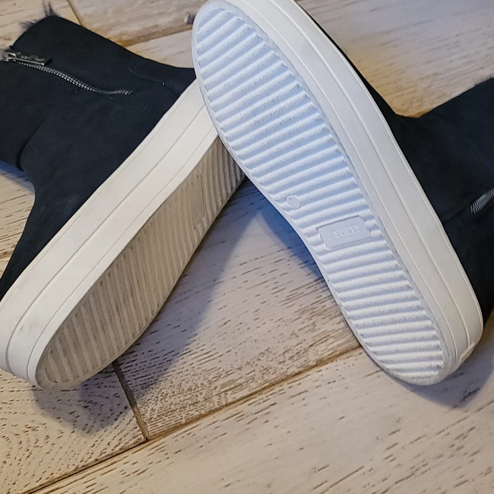 J/SLIDES Black Faux Fur High-Top Slip-On Sneakers